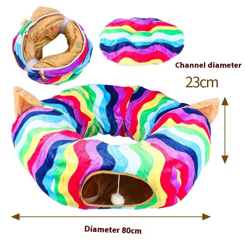 Popular cat tunnel folding multi-functional rainbow cat ear tunnel multi-variable flannel cat channel pet supplies