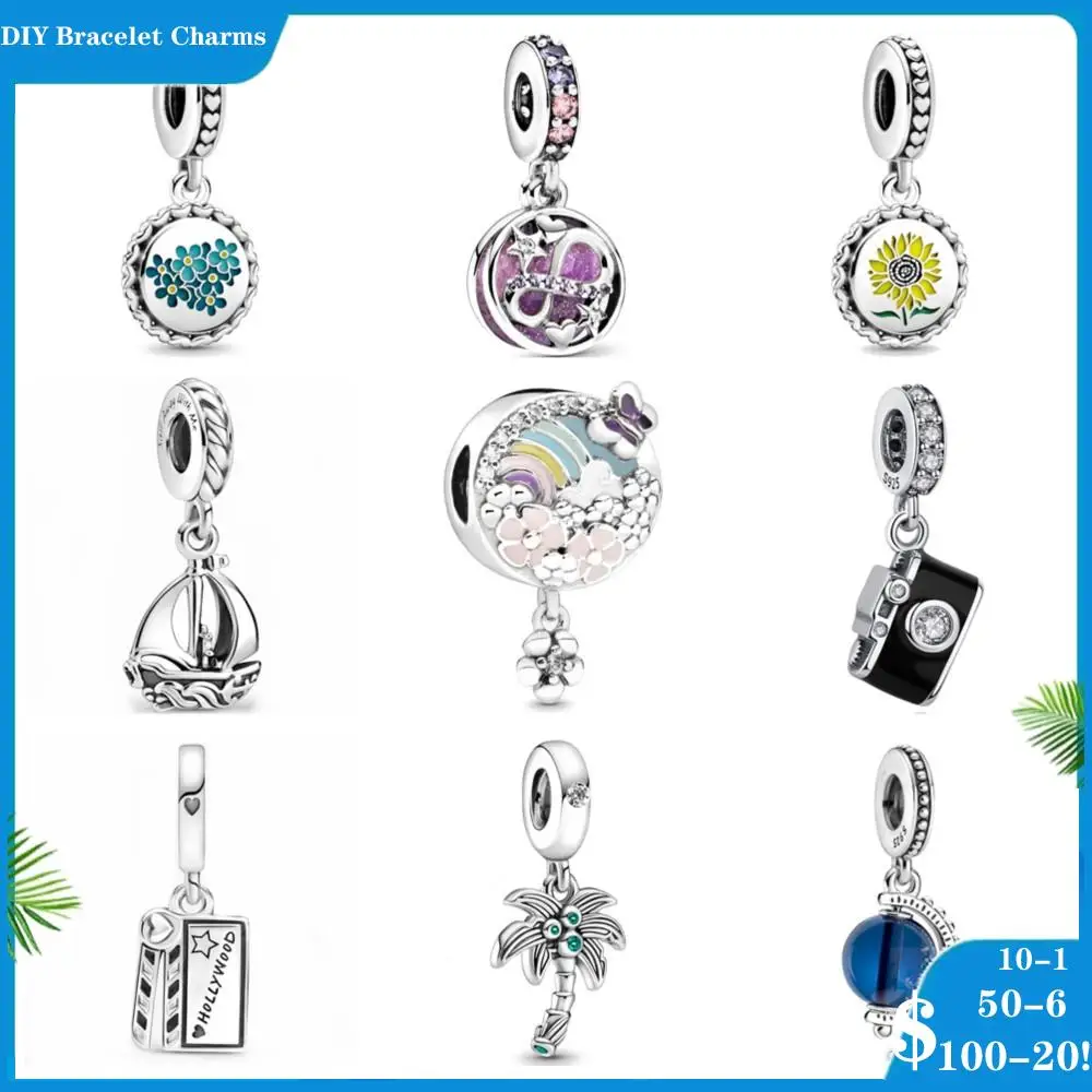 Fit Original Pandora Charm Bracelet Silver 925 Charms Bead Movie Clapperboard Rainbow Flower For Women Jewelry Making Berloque