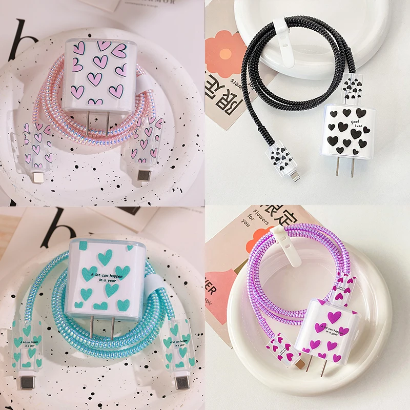 

5 шт. Защитные чехлы-органайзеры для зарядных кабелей в форме сердца для зарядных устройств iPhone 18W/20W