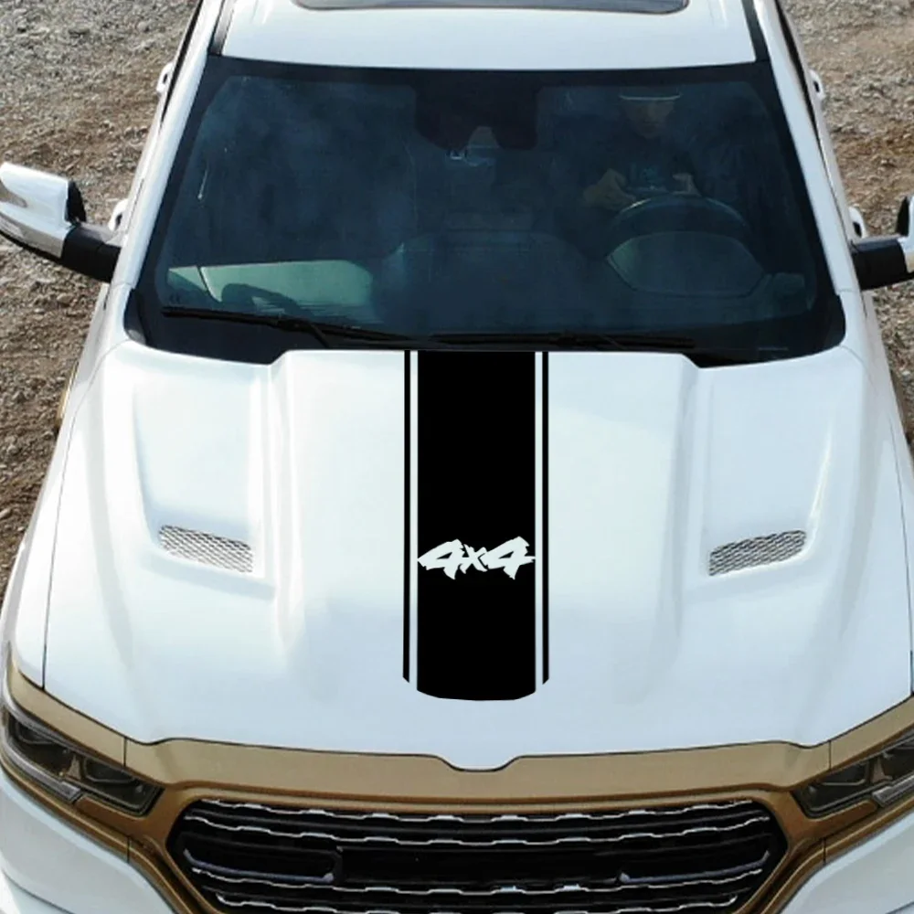 

4X4 Off-Road Car Engine Hood Striped Graphics Sticker Vinyl Decal For Dodge RAM 1500 Car Bonnet Decoration Sticker Accessories