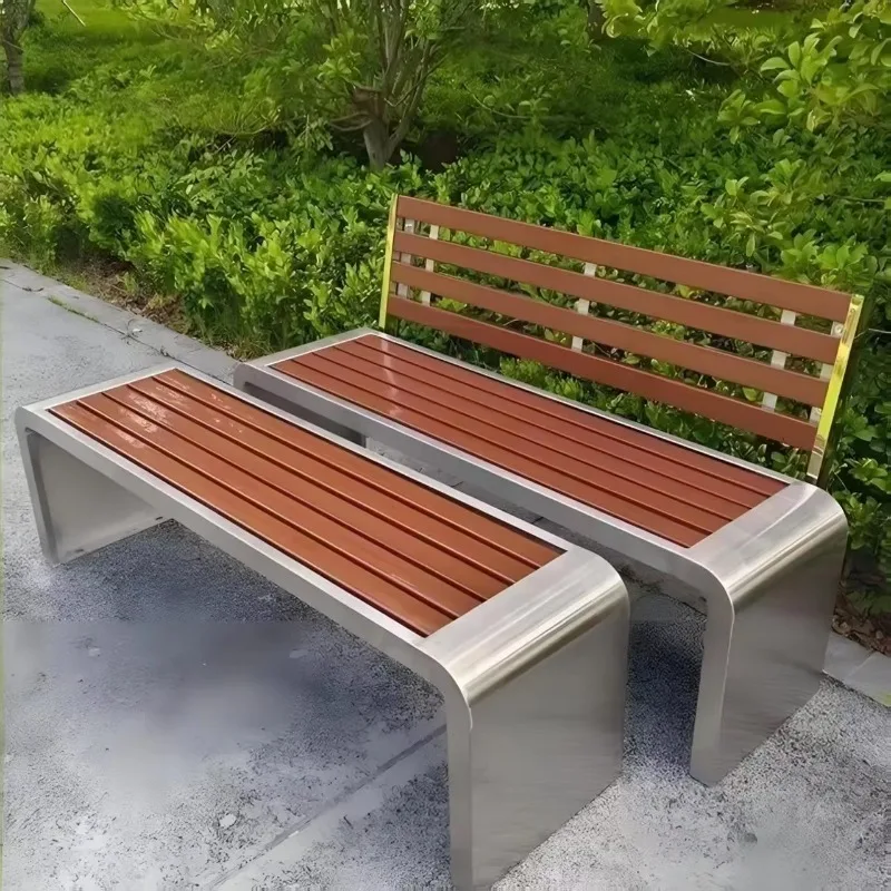 كرسي بارك من الفولاذ المقاوم للصدأ مضاد للتآكل على الطراز الحديث مصنوع من الخشب الصلب للترفيه في الهواء الطلق لمقعد الفناء في الهواء الطلق