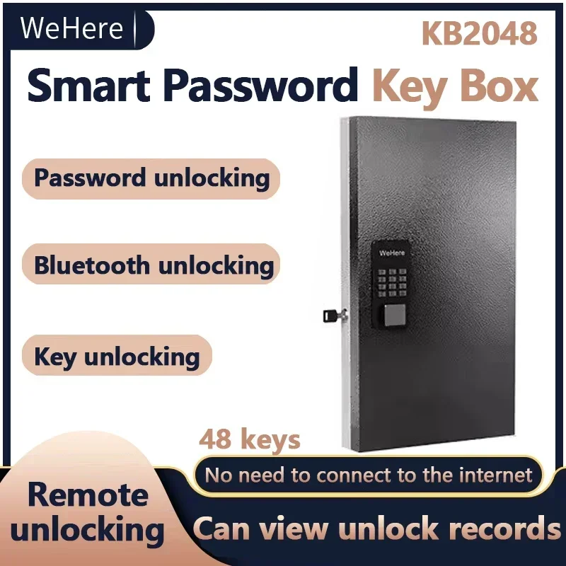 WeHere Intelligent Wall Mounted Key Safe Box,OTP/APP Bluetooth/fixed Code Unlocking Key Management Safe 48 Key Lock Box