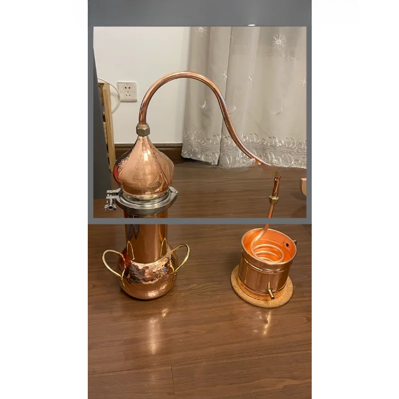 2L Copper Distiller Handmade Pure Flower Essential Oil Distiller Brandy Wine Steaming Machine Copper Alembic Distillation Set