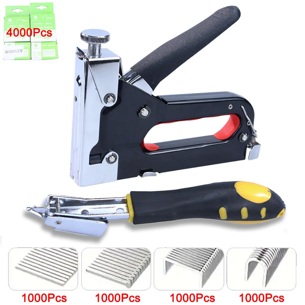 Multi-functional 4-in-1 Nail Stapler 4000 / 800Pcs Staples Tools Kit Stapler for Wood Fabric Stapler Home Repair DIY Tool Kit