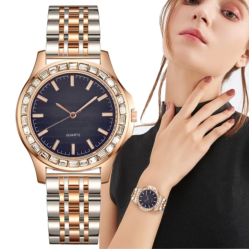 New 2024 Women's Simple Blue Large Dial Diamond Set Branded Quartz Watch Fashion Stainless Steel Women's Clock Dress Watches