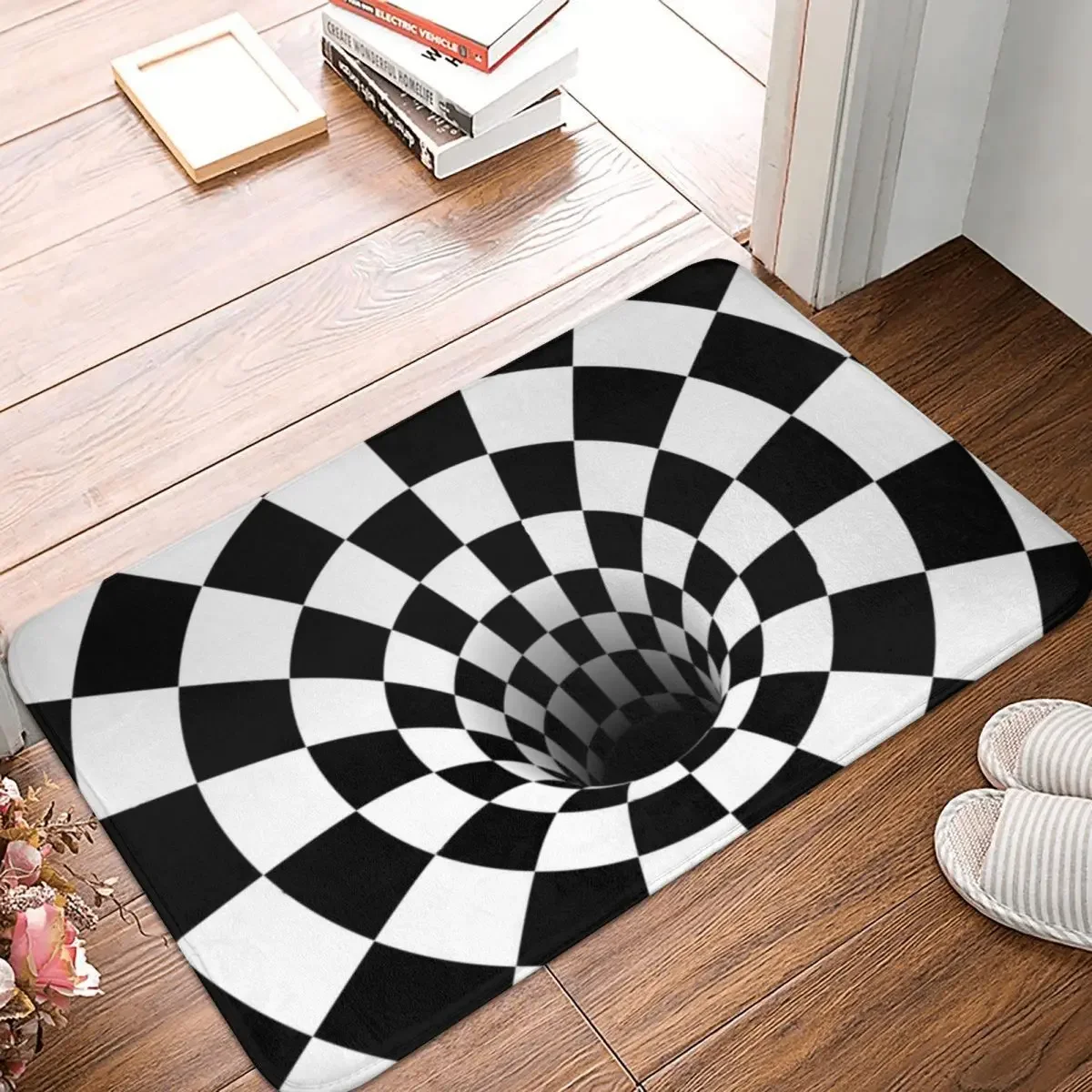 Optical Illusion Black Hole Checkerboard Doormat Rug Carpet Mat Footpad Polyester Non-slip Antiwear Front Room Corridor Kitchen