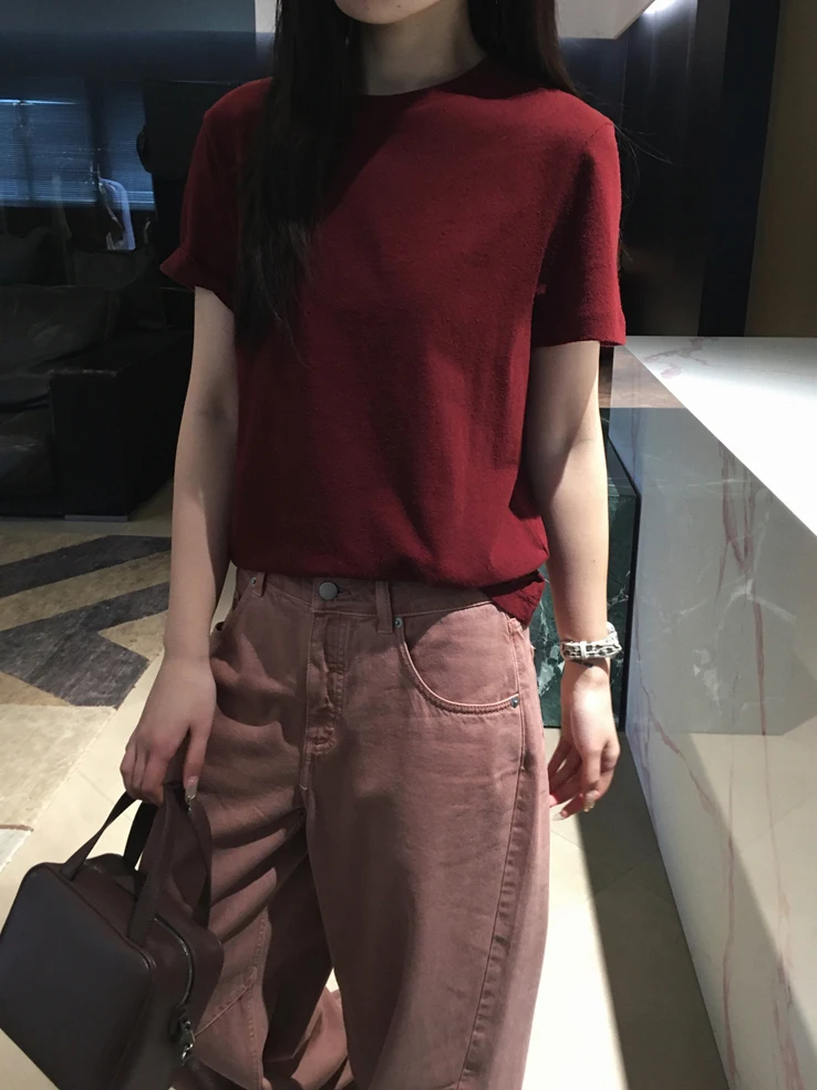 

Женская футболка Cuijia из смесового шелка и хлопка с круглым вырезом и коротким рукавом, винтажный стиль, эффект льна, повседневная, элегантная