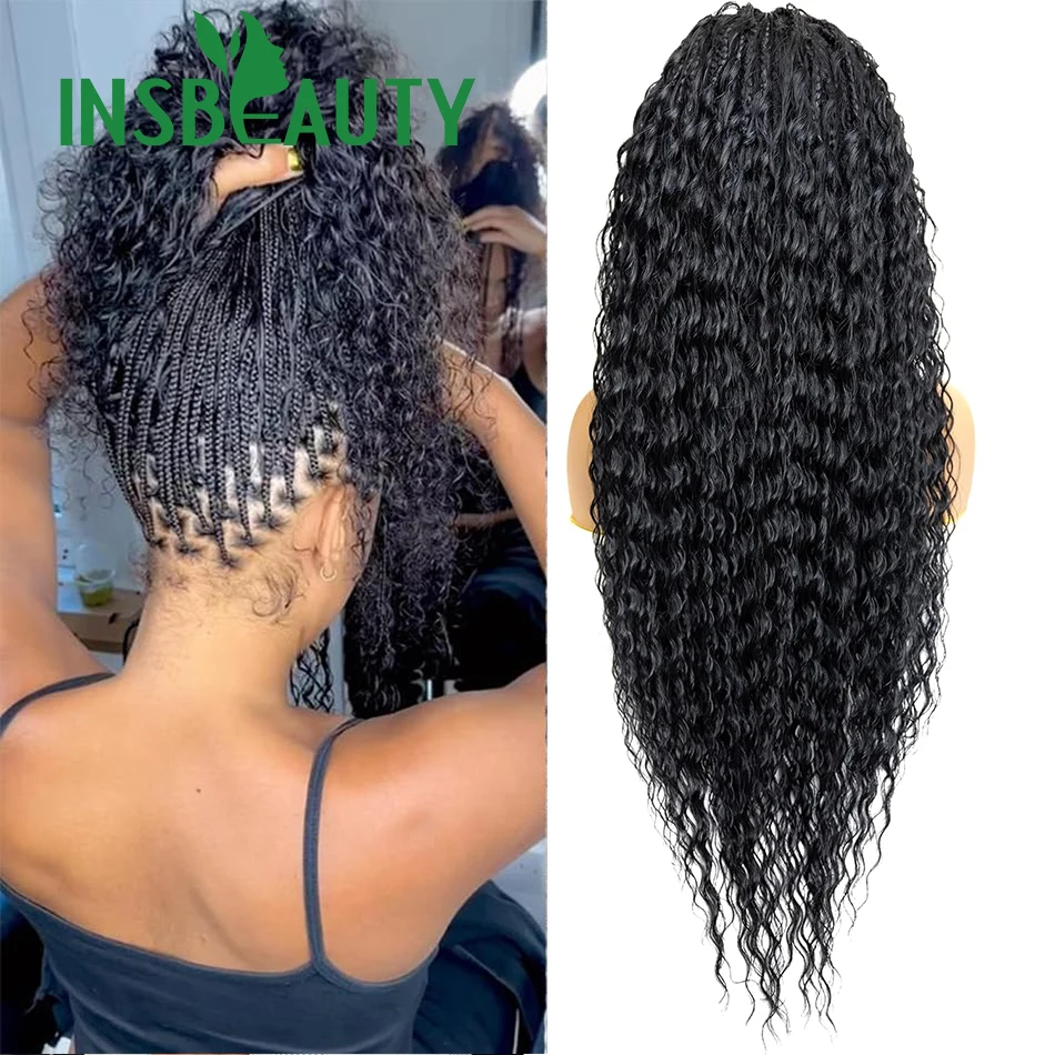 Human Hair Braided Wigs with Boho Curls  HD Full Lace Knotless Box Boho Braids With Human Hair Curly Ends High Density