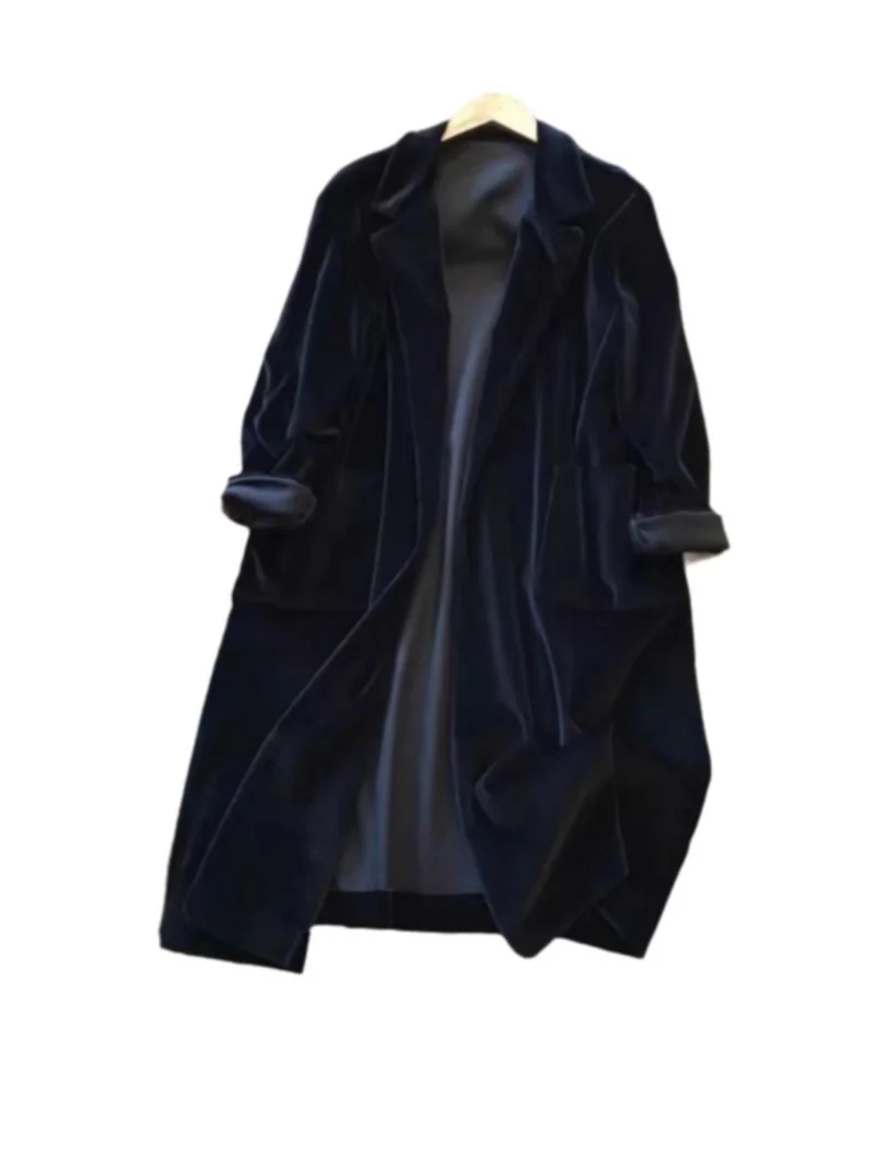 Chaqueta americana de terciopelo francesa de gama alta para mujer Otoño Invierno moda elegante suelta versátil traje cuello abrigo de longitud media W313