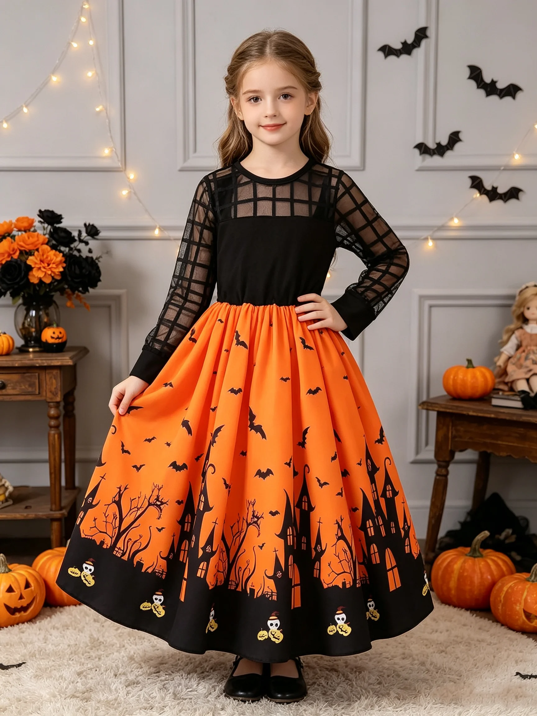 Ein modisches Halloween-Kleid mit langen Ärmeln, reich an Halloween-Motiven, beliebter Stil, geeignet für den täglichen Gebrauch auf Reisen. – Detail 2
