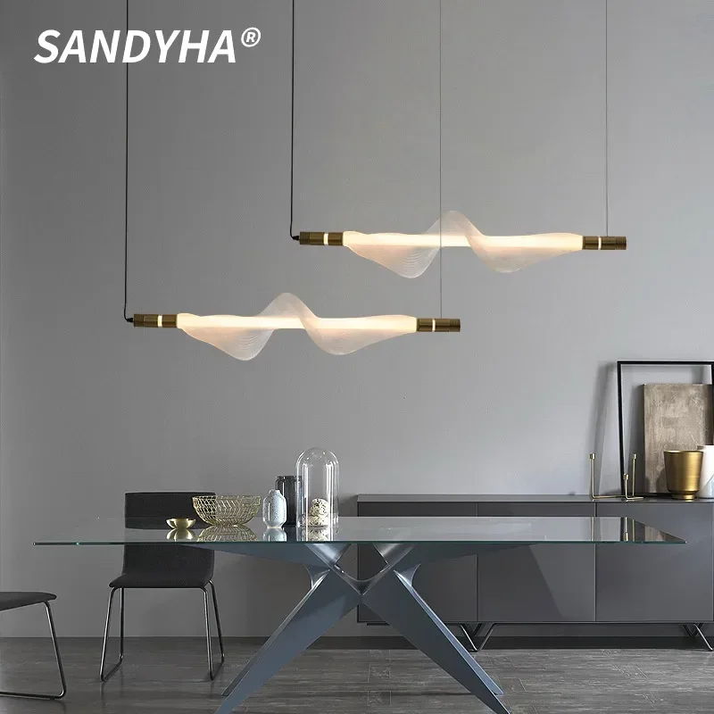 

SANDYHA Modern Minimalist Pendant Lights Long Strip Hanging Chandelier for Living Room Dining Table Lighting Home Decoration