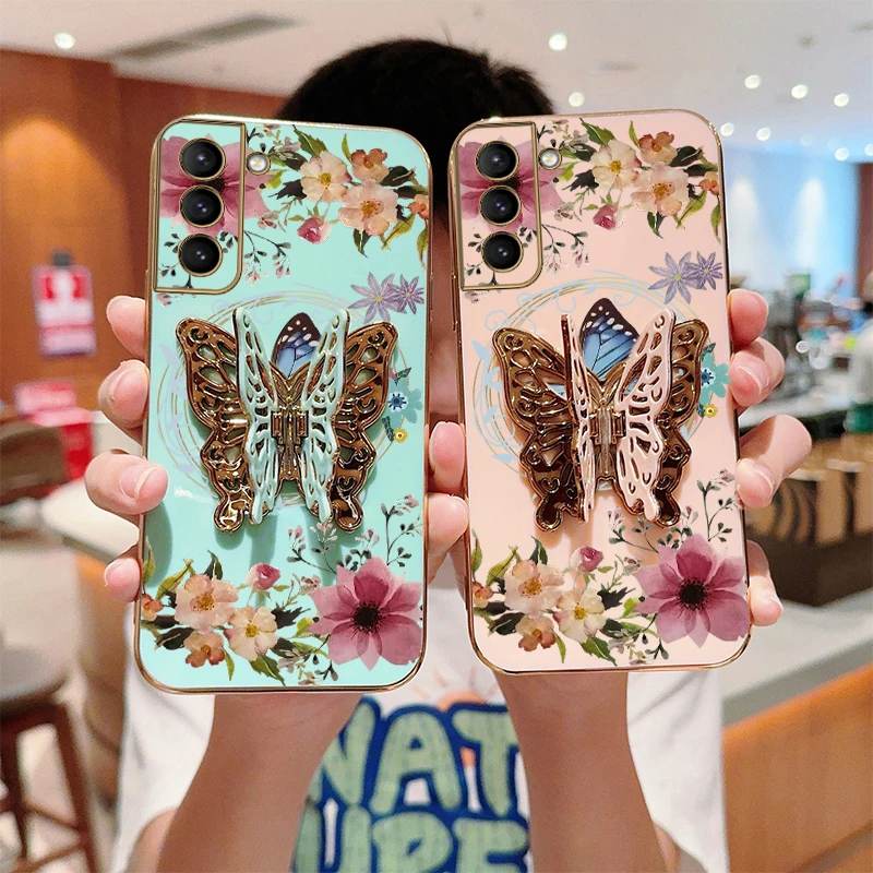 S 22 פרח פרפר מחזיק טלפון מקרה עבור Samsung s23 s23פלוס s24fe s20fe s20 s21 s10 s21 s10 21פלוס sfe 21s22 פלוס כיסוי