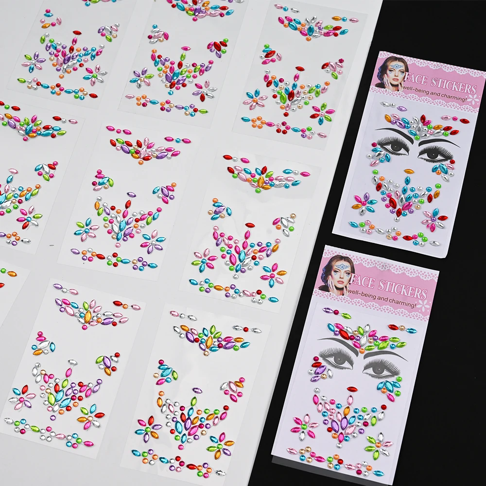 12pcs/set Children\'s Crystal Face Gems Stickers Butterfly Crown Flower Kids Tattoo Sticker Self-adhesive Body Makeup Face Jewelr