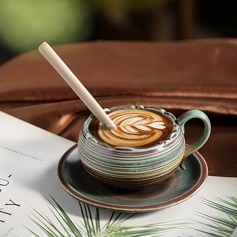

Vintage ceramic coffee cup with saucer spoon decorative ceramic teacup set handmade mug Mother's Day gift set