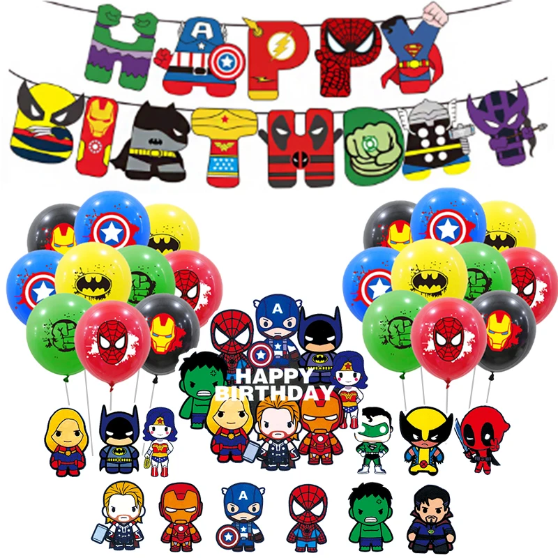 1 set CartoonQ Versione Supereroe Tema Torta Di Compleanno Palloncino Decor Set Supereroe Lettera