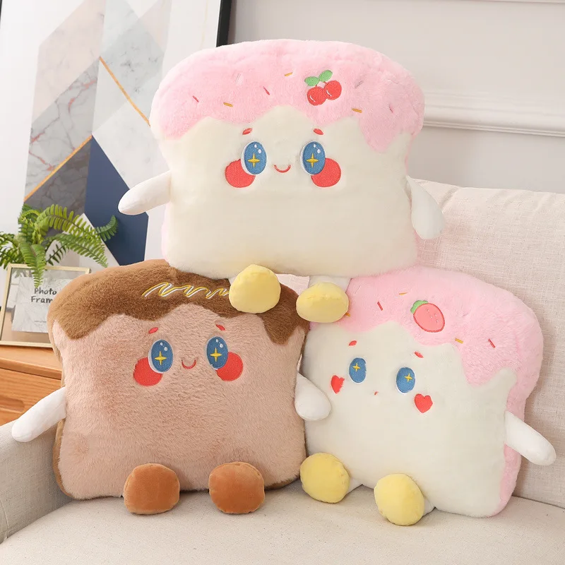 

Kawaii Toast Plush Toys Cute Stuffed Plushies Pillows Cartoon 2 in 1 Blanket Cushion Office Nap Portable Blanket Girls Gifts