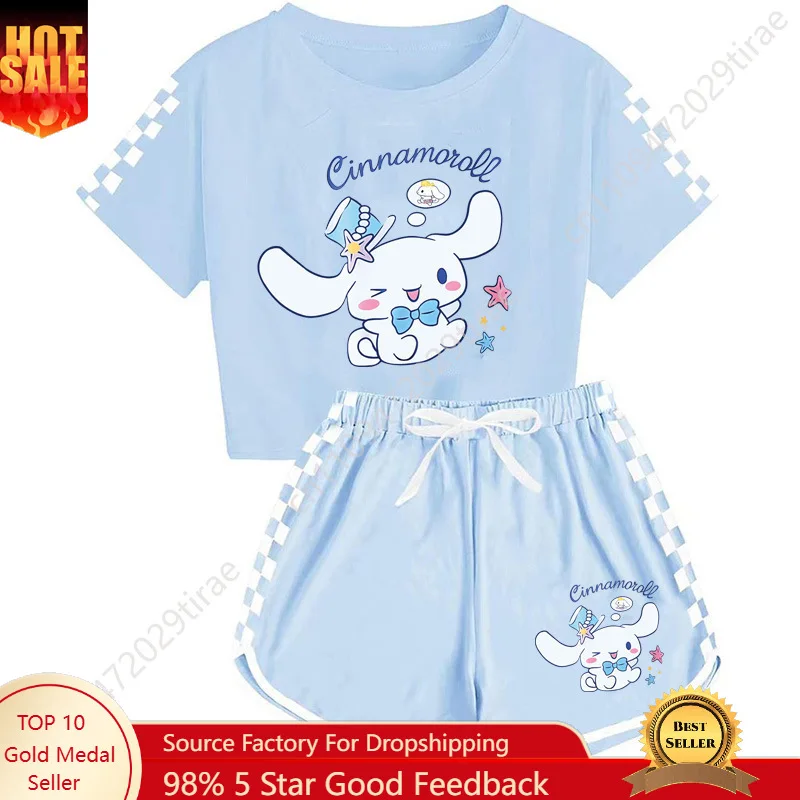 Sanrio Kuromi Cinnamoroll My Melody Hello Kitty Ensemble de sport T-shirt et short doux de haute qualité Vêtements de petite taille Cosplay