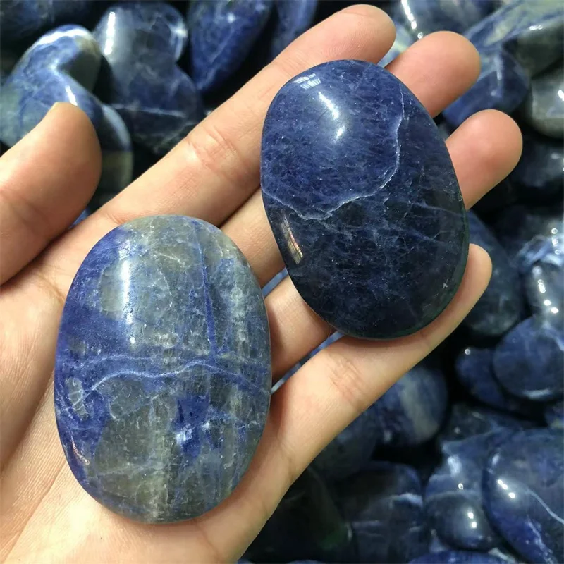 Blue Sodalite Palm Stones Natura Quartz Polished Crystal Healing Massage Gemstones Reiki Decoration Gems