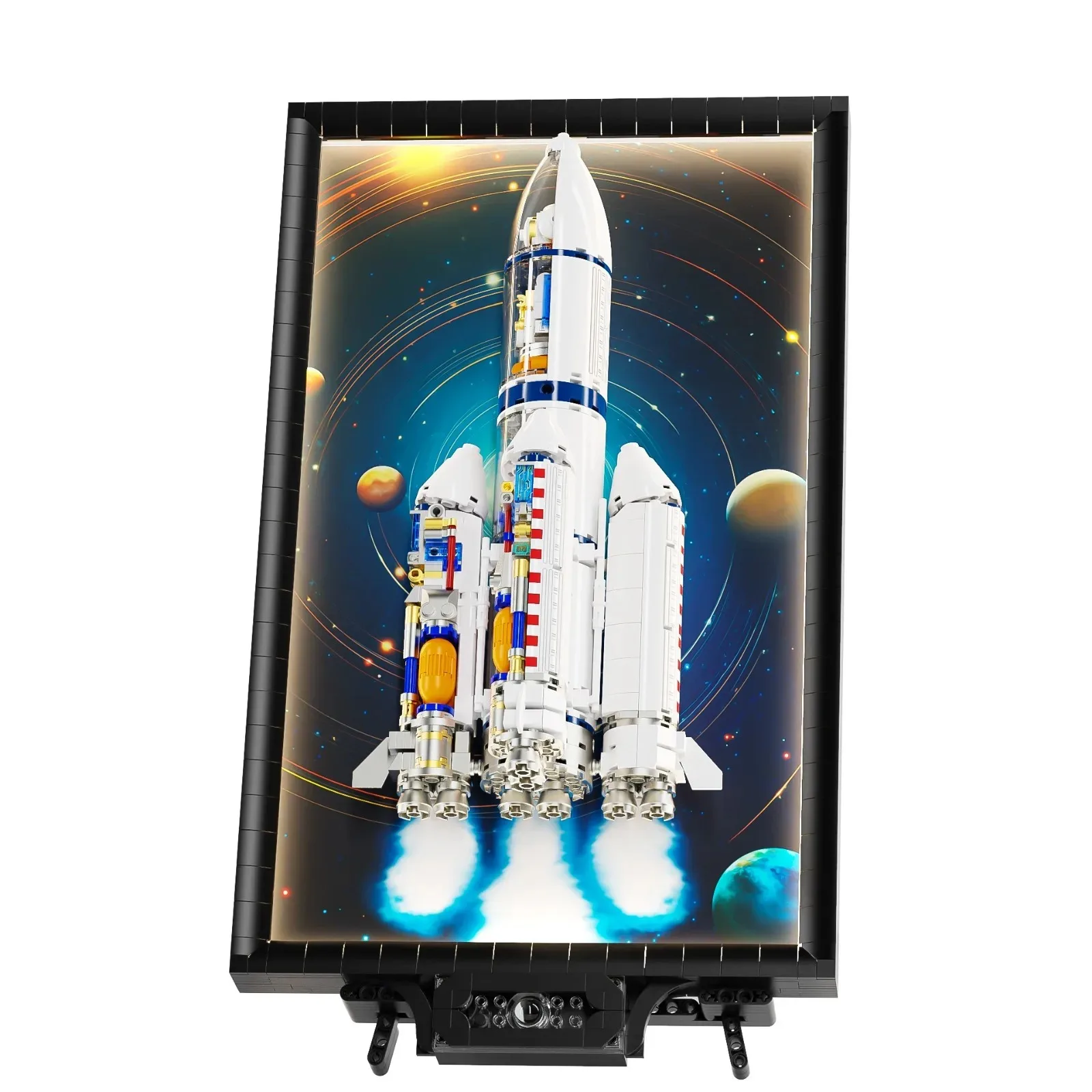 إطار صورة مكعبات بناء صاروخ الفضاء مع أضواء LED DIY نموذج الجسيمات الصغيرة ديكور مكتب المنزل فكرة هدية #6