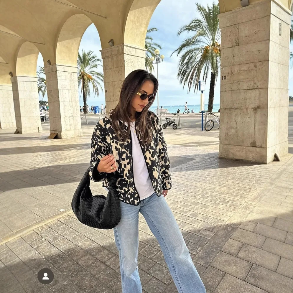 

Свободная хлопковая куртка с животным принтом для женщин в европейском и американском стиле, осень-зима, популярная повседневная верхняя одежда