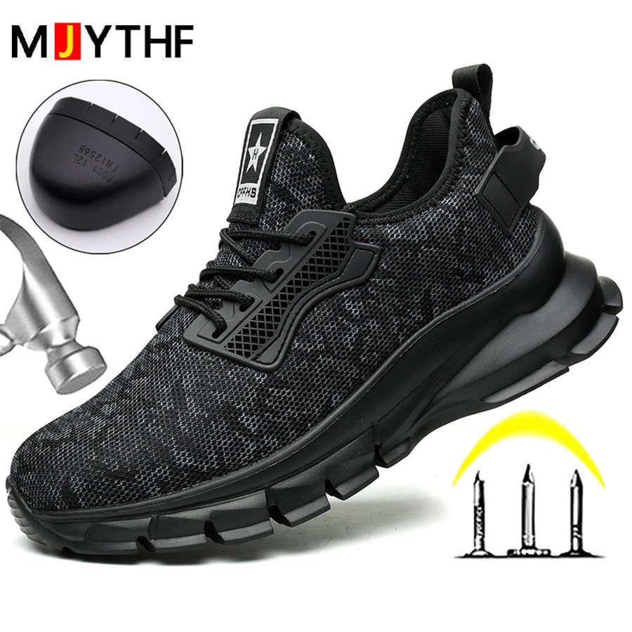 Camouflage Work Sneakers Men Steel Toe Shoes Puncture-Proof Safety Shoes Work Boots Protective Shoes Light Indestructible Shoes