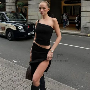 GIYSILE vrouwen Zomer Effen Kleur Sexy Diepe V Mini Jurk Enkele Breasted Lange Mouwen Verstoorde Rand Elegante Bodycon Jurken