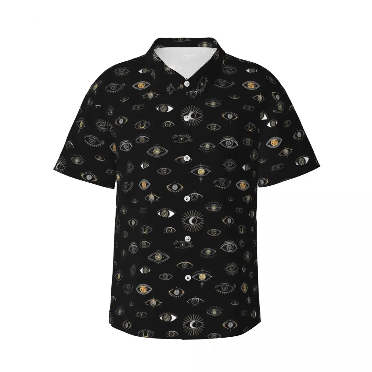 Camisa hawaiana de noche con ojos místicos para hombre, camisas informales con diseño transpirable, blusas de gran tamaño a la moda, vacaciones, ojos malvados, Luna, sol y planetas