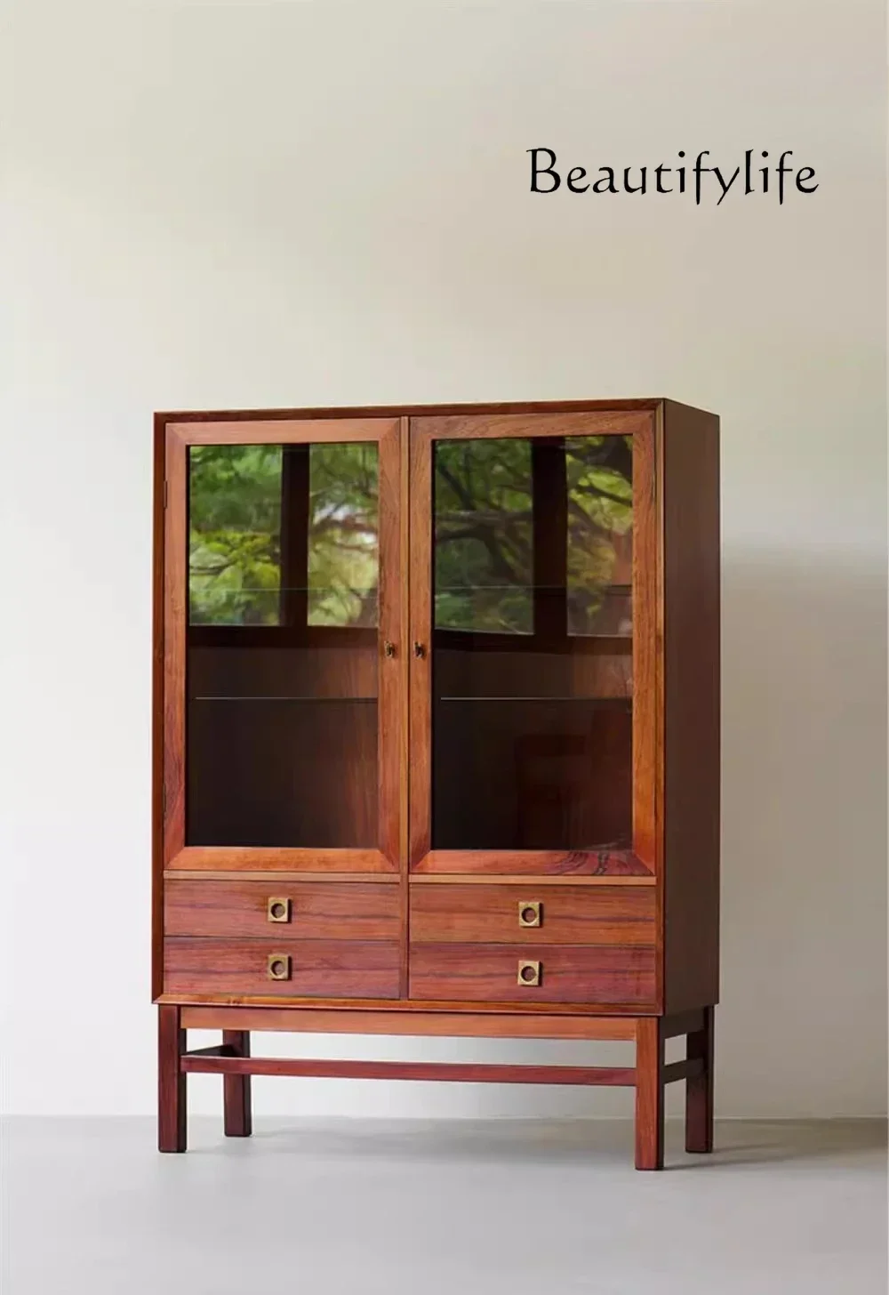 

qU F Nordic Designer Cherry Wood Display Cabinet Medium Antique Storage Locker Tableware Cabinet Myanmar Teak