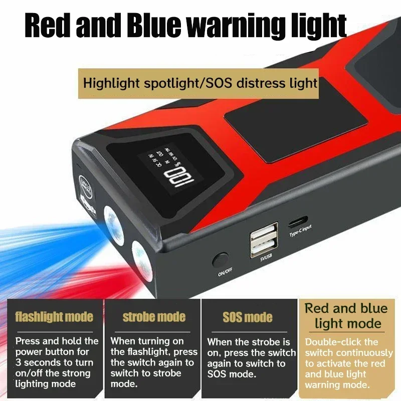 Portable Car Jump Starter 600A Battery Charger 8Ah Ignition Emergency Power Bank Booster for 12V Diesel Vehicles Starting Device