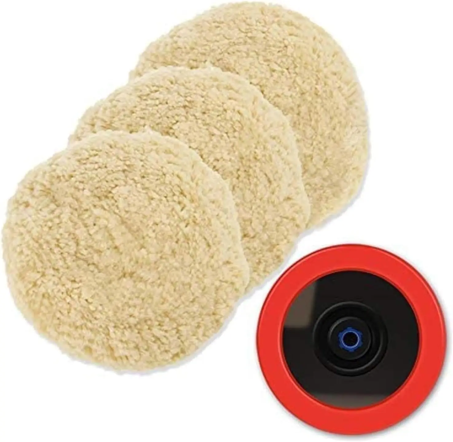 

8" Natural Wool Polishing Pads, 4pcs Set with Hook & Loop Backing for Car Buffing and Cutting