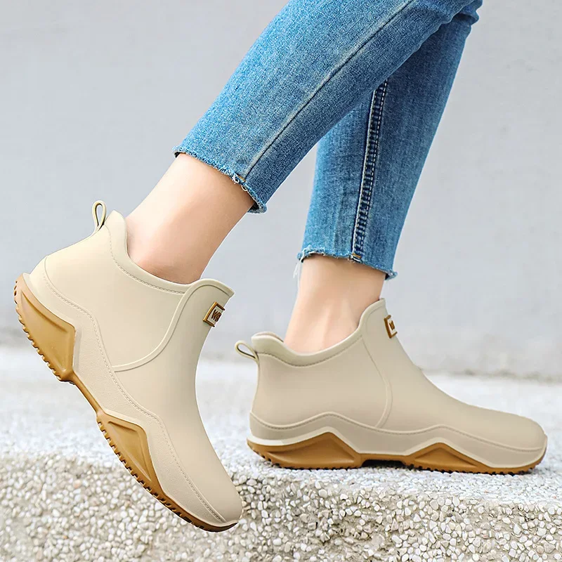 Men's Women Ankle Rain Boots Fashion Water Proof Non-slip Comfortable Short Boots High Quality Fur Warm Man Shoes Winter Autumn