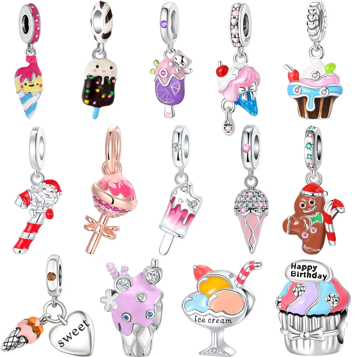 

Оригинальные подвески из стерлингового серебра 925 пробы: мороженое, торт, конфеты, пряники. Бусины-шармы для браслетов и ожерелий. Подарок для самостоятельного изготовления украшений.