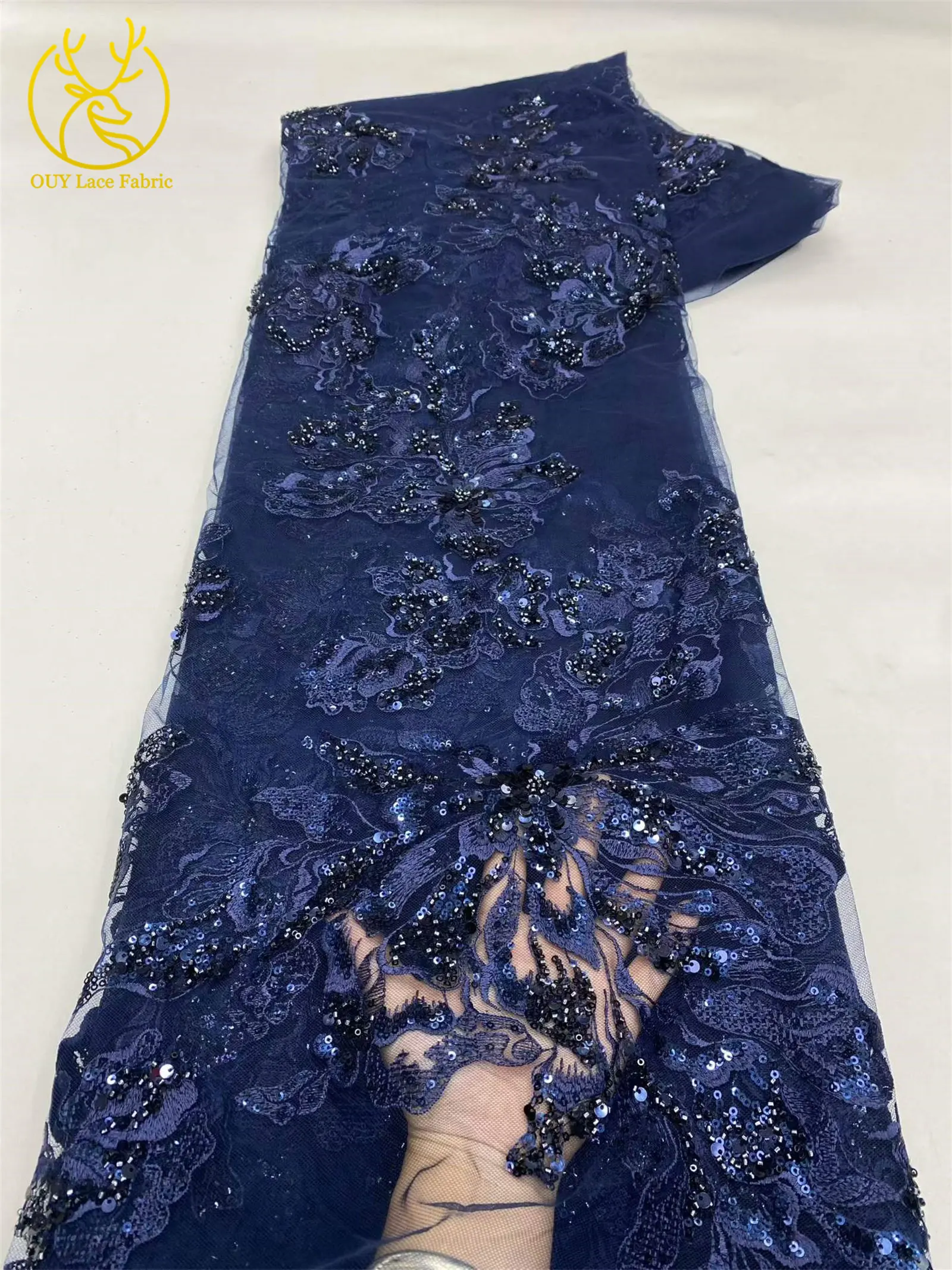 Roter Afrikanischer Bräutigam-Stickerei-Blumenspitzenstoff 2026 Hochwertiger Nigerianischer Pailletten-Perlen-Tüllstoff Hochzeitskleid-Stoff – Detail 14