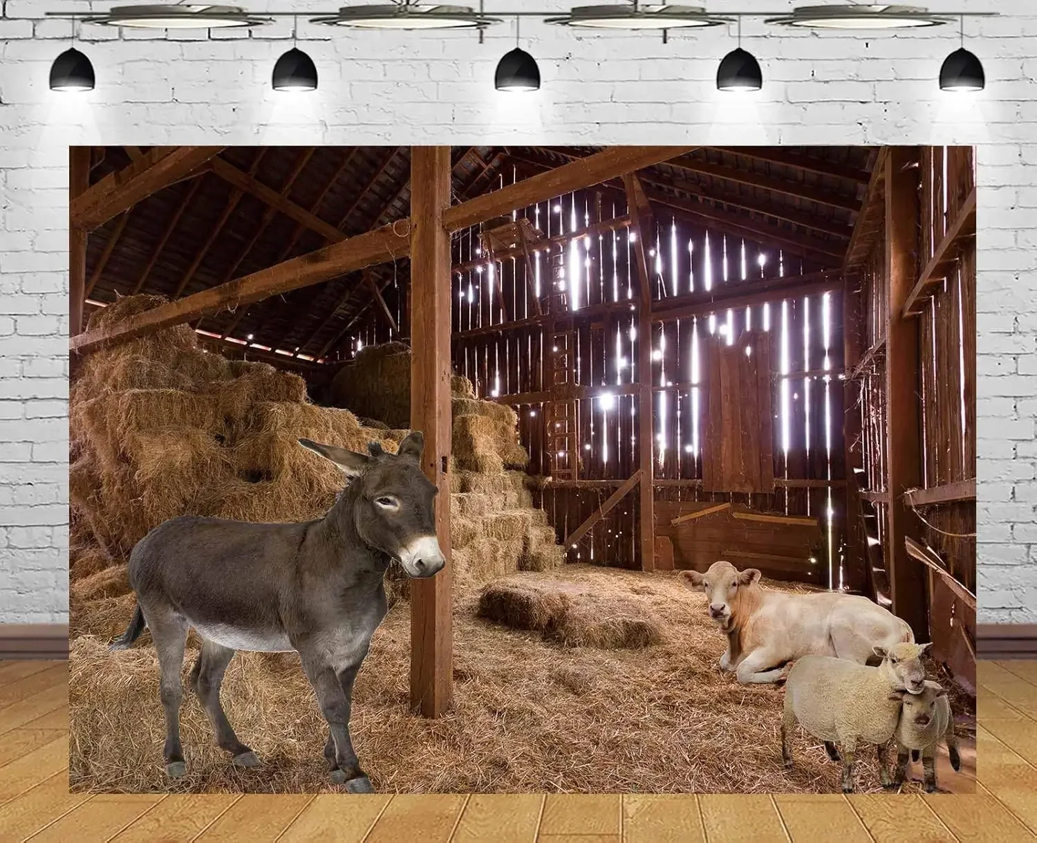 christmas Nativity of Jesus manger Scene Backdrop Holy Bethlehem Star Old Wooden Barn photo background photography backdrop