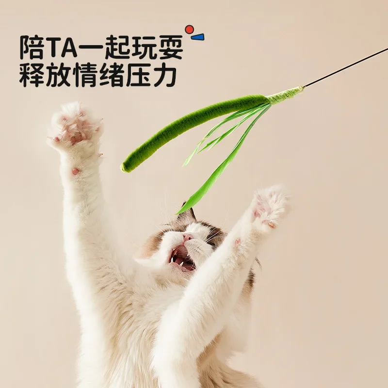 Cat Dog Tail Grass Dog Sage Feather Long Pole Cat Teasing Stick Bite Resistant Self Soothing Tool Cat Toy Pet Supplies