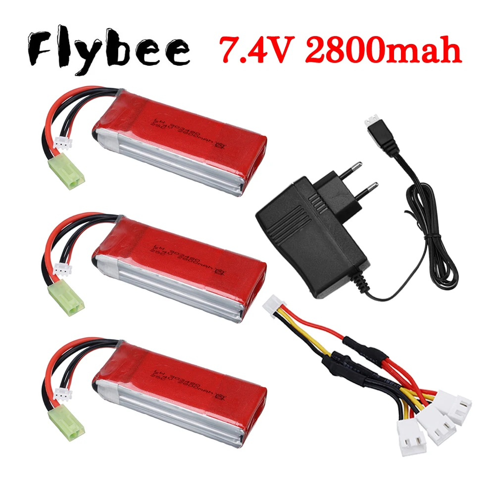 7.4V 2800mAh Lipo Battery And 7.4V Charger Set for Feilun FT009 RC Boats Ship Spare Battery 7.4V 2S Battery Mini Tamiya Plug