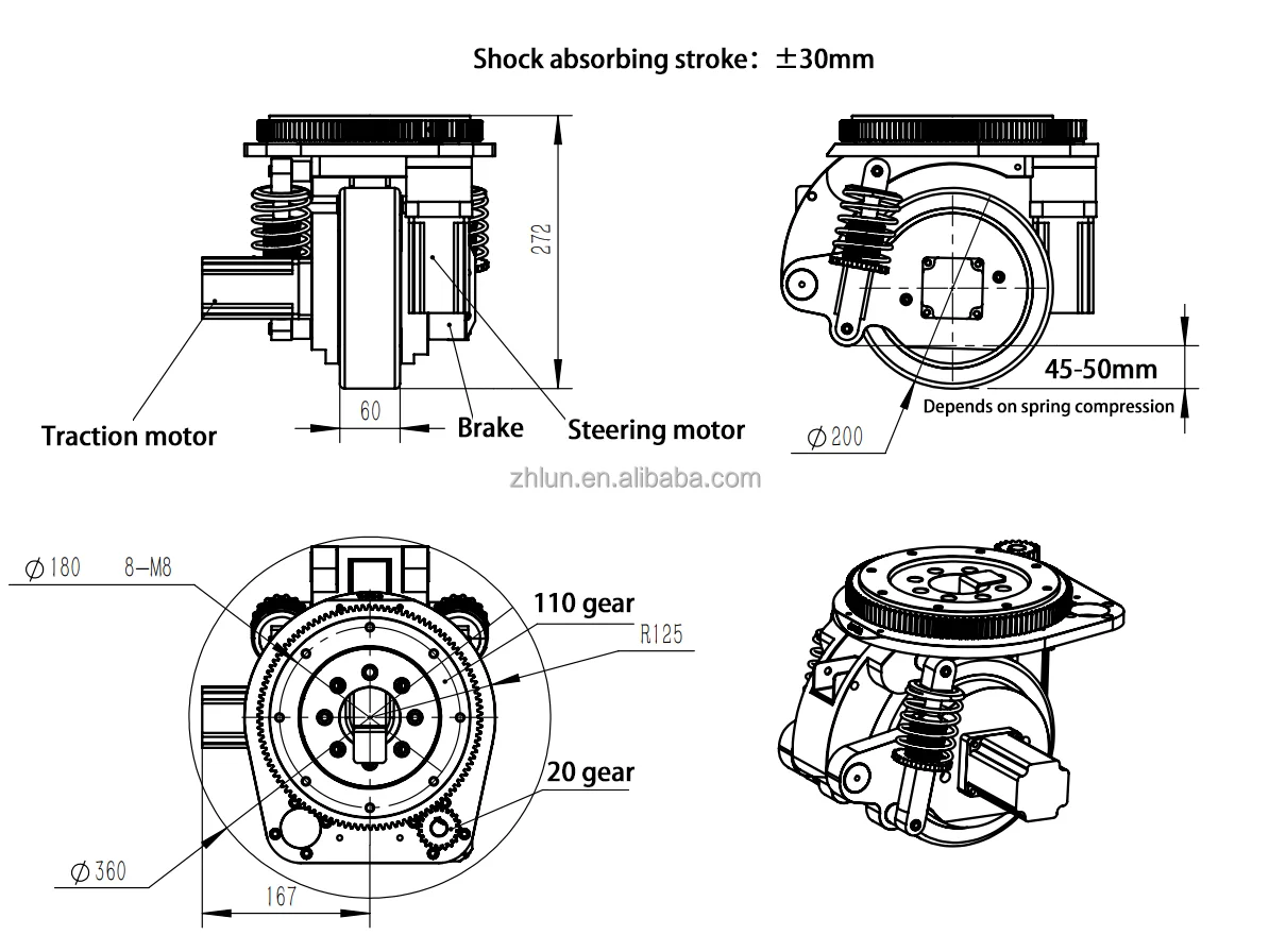 damping drive wheel payload 1000kg suitable for uneven road surface driving agv wheels