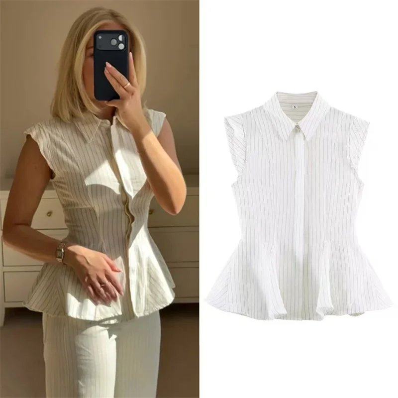 

Женская рубашка-платье 2026: Новинка лета, белое в полоску, без рукавов, с узким подолом, приталенная, уникальный модный элегантный стиль