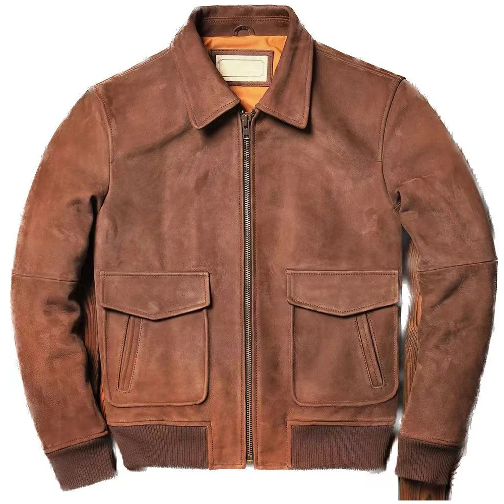 A2 Flying Suit Coat Cow Leather Vintage Classic Genuine Leather Air Force Mens Jacket Matte Cowhide Jacket Automotive Overcoat