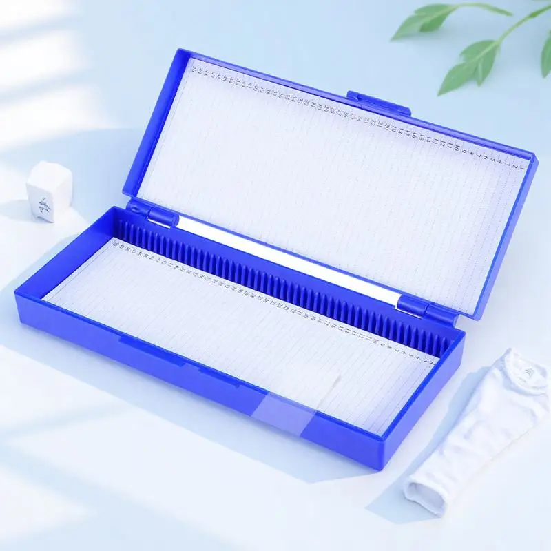 Microscope Navy Biological Pathology Plastic Slide Cassette 50 Pcs Top-Hinged Lid High Temperature Storage