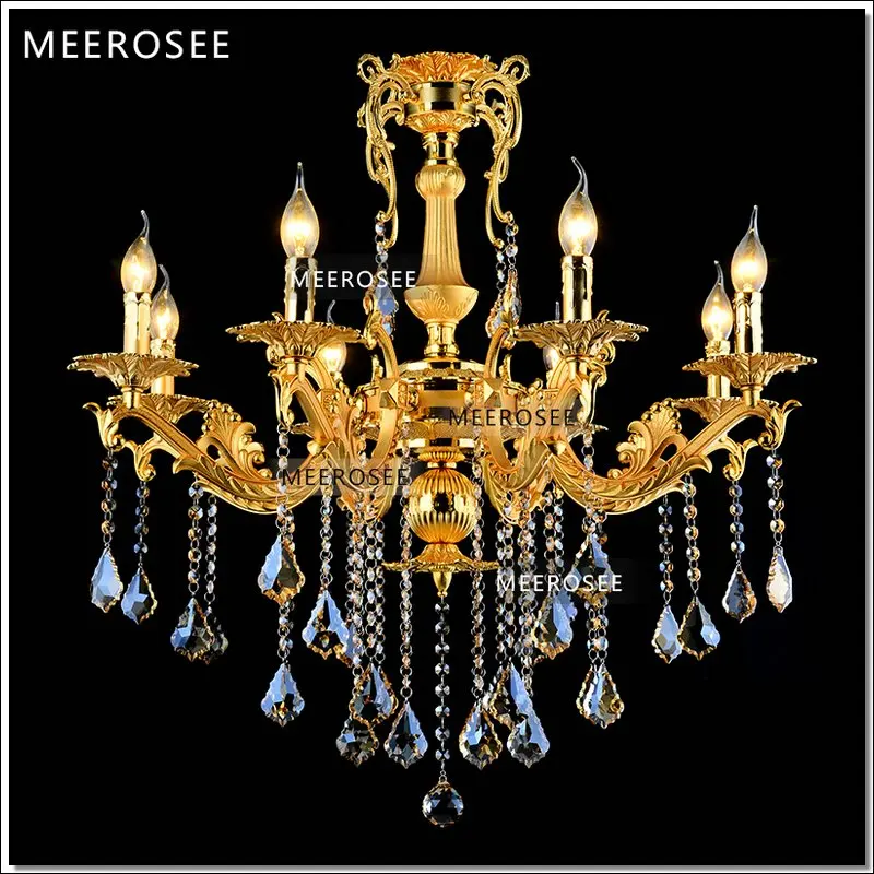 Traditional Gold Crystal Chandelier Lighting Fixture 8 Arms Classic Zinc Alloy Pendant Lustre Hanging Lamp for Foyer MD8676 L8