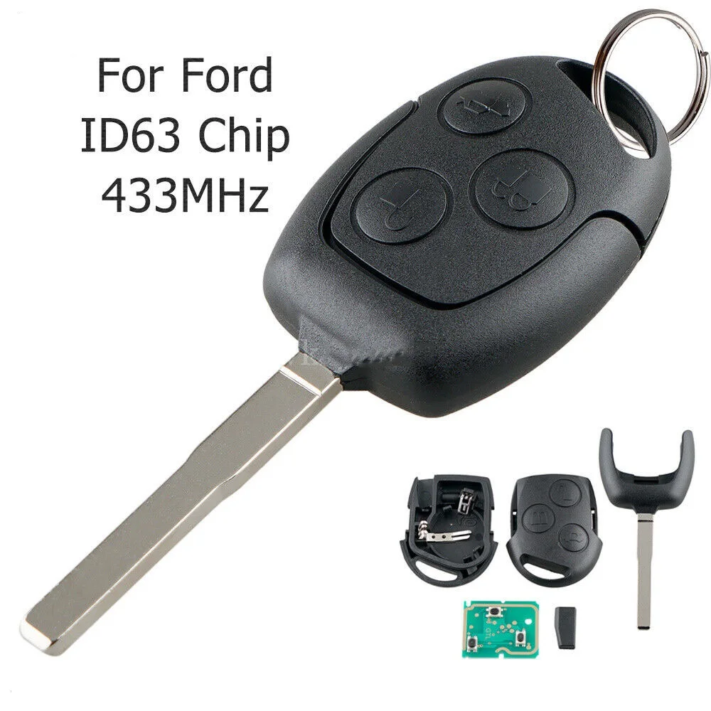 

3 Button 433Mhz 63 Chip Remote Key Fob For Ford Focus C-Max S-Max Fiesta Galaxy