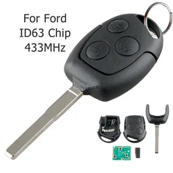 3 Button 433Mhz 63 Chip Remote Key Fob For Ford Focus C-Max S-Max Fiesta Galaxy