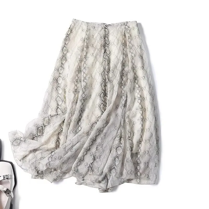 Maxdutti Southern France Lazy Serpentine Printed Midi Skirt Minimalist Women's Skirt Elegant Fashionable Pendant Irregular Skirt