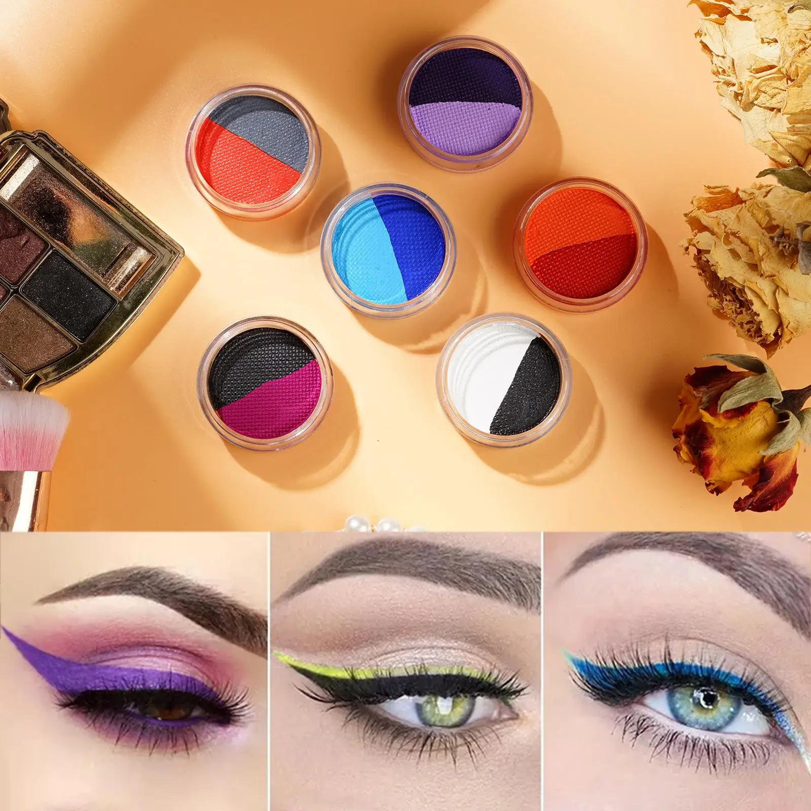 10g Face Paint Water-Based Activated Eyeliner Split Rainbow Cake  Body Painting Dual Colors Eyeliner Supplies Eye Makeup