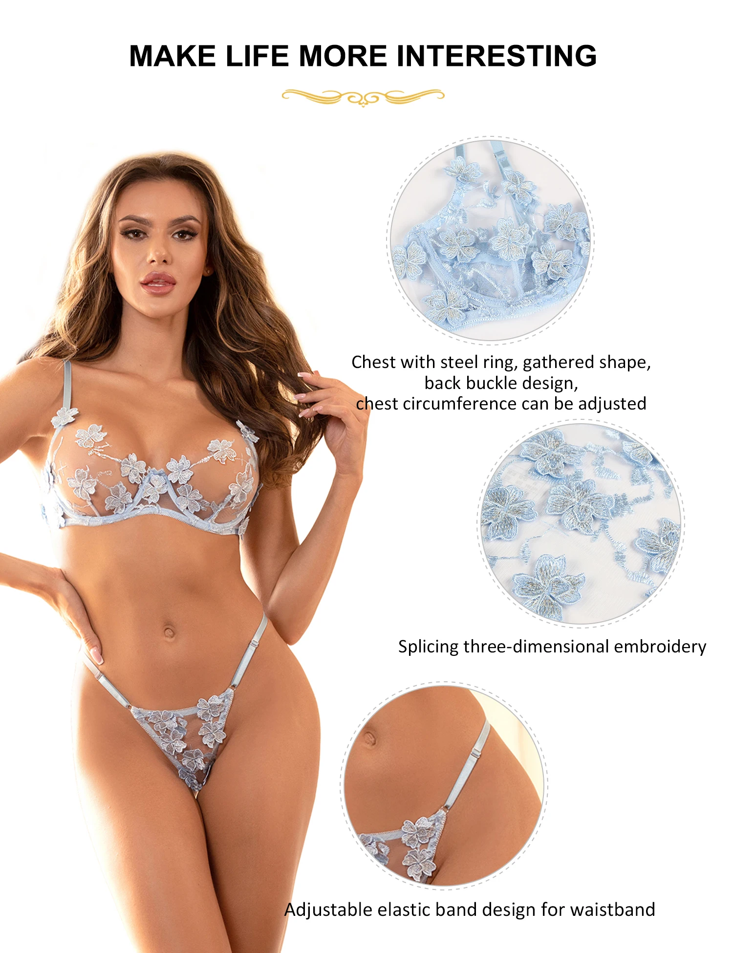 Ohyeahlady Women Bra and Panties Set Floral Applique Embroidery Underwear Set Transparent Mesh Breathable Big Size Sexy Lingerie