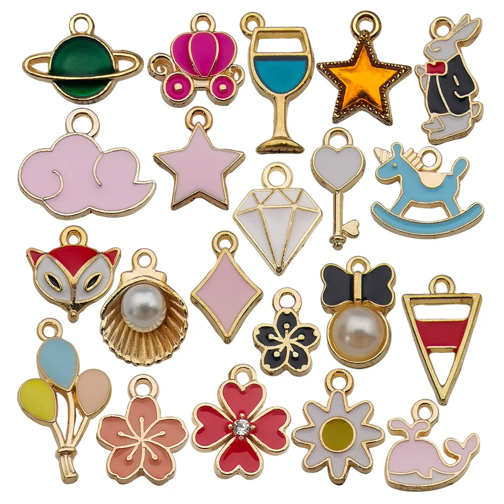 20 Pcs/Lot Drip Oil Enamel Cloud Star Four-Leaf Clover Charm Pendants for DIY Necklace Bracelet Jewelry Making 2026