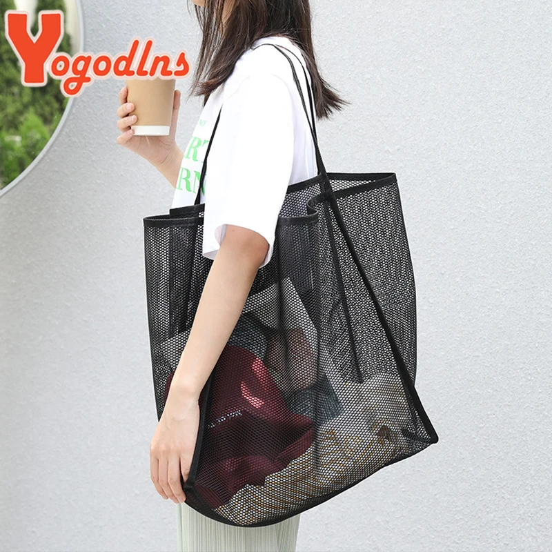 Literary Mesh Hollow Out Tote Bag For Women Summer Beach Bag Handbag Large Capacity Shoulder Bag Student Bookbags sac