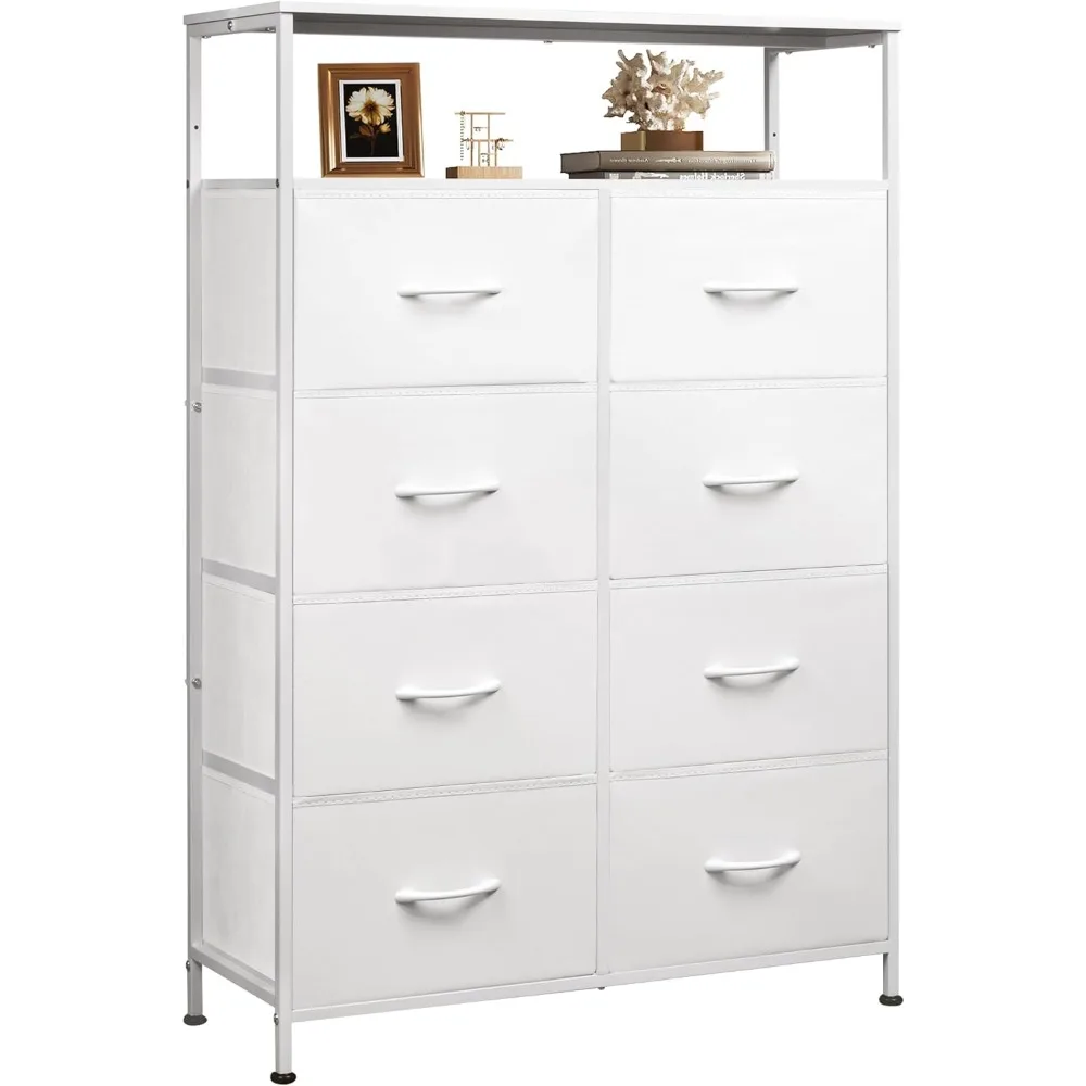 

Tall Fabric Storage Dresser - 8 Drawer Chest Tower for Bedroom, Closet, Living Room and Hallway, White