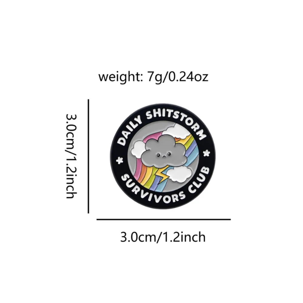 Rainbow Cloud Badge DAILY SHITSTORM SURVIVORS CLUB, Dark Humor Lightning Rainbow Design, Stress Relief Gift for Office Workers